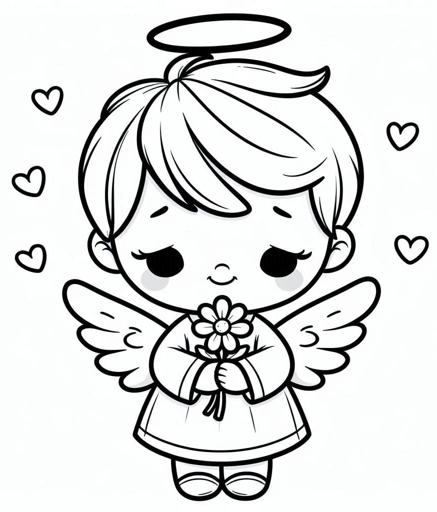 Desenho deAnjinho e Flor para colorir