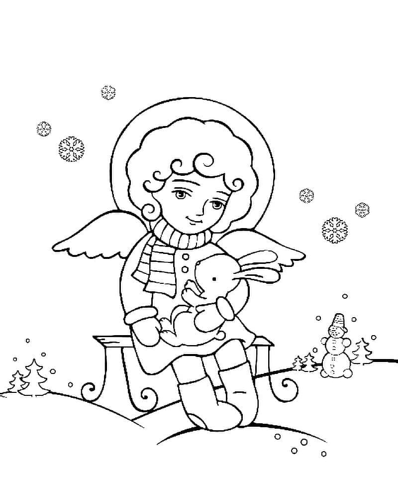 Desenho de Anjo e Coelho para colorir