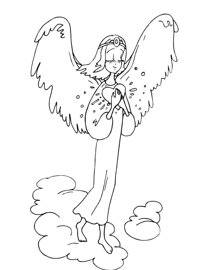 Desenho de Anjo e Coração para colorir