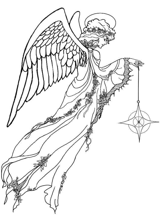 Desenho de Anjo e Estrela para colorir