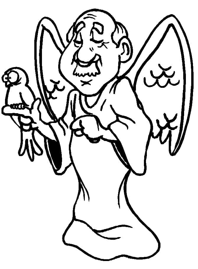 Desenho de Anjo e Pássaro para colorir