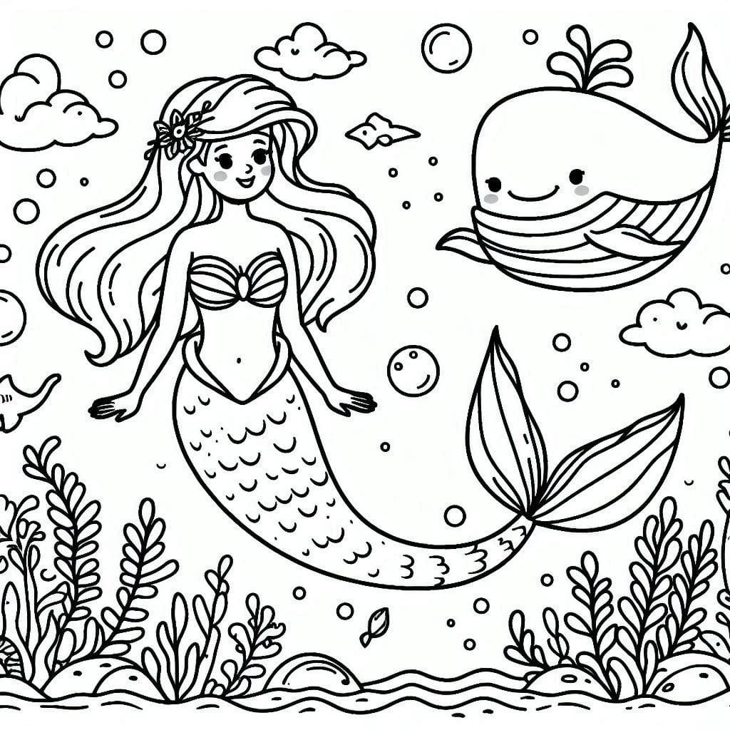 Desenho deAriel e a Baleia para colorir