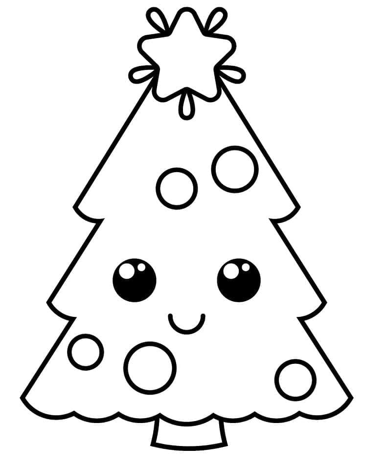 Desenho deÁrvore de Natal Kawaii para colorir