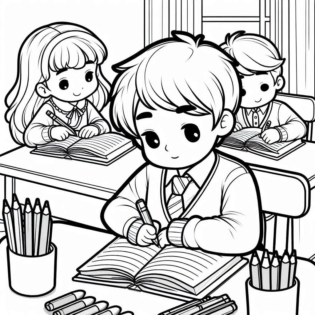 Desenhos de Crianças Estudando para colorir