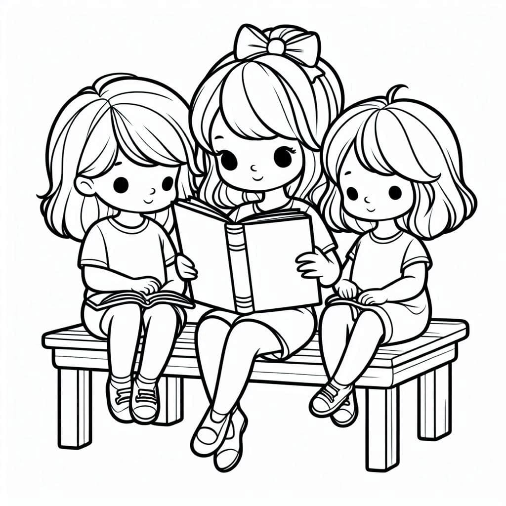 Desenho deAs Meninas estão Lendo para colorir