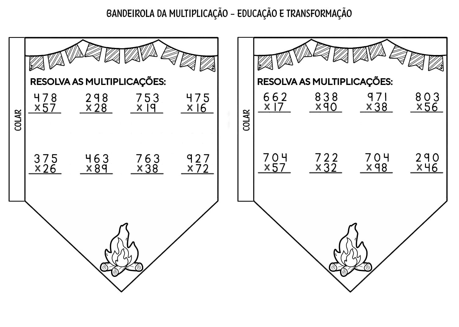 Desenho deAtividade de Multiplicação para colorir