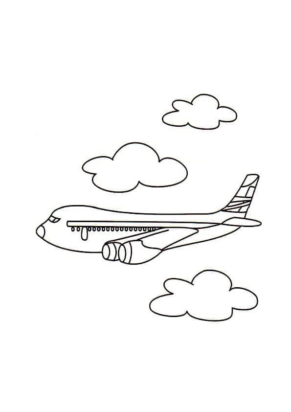 Desenho deAvião com Nuvens para colorir