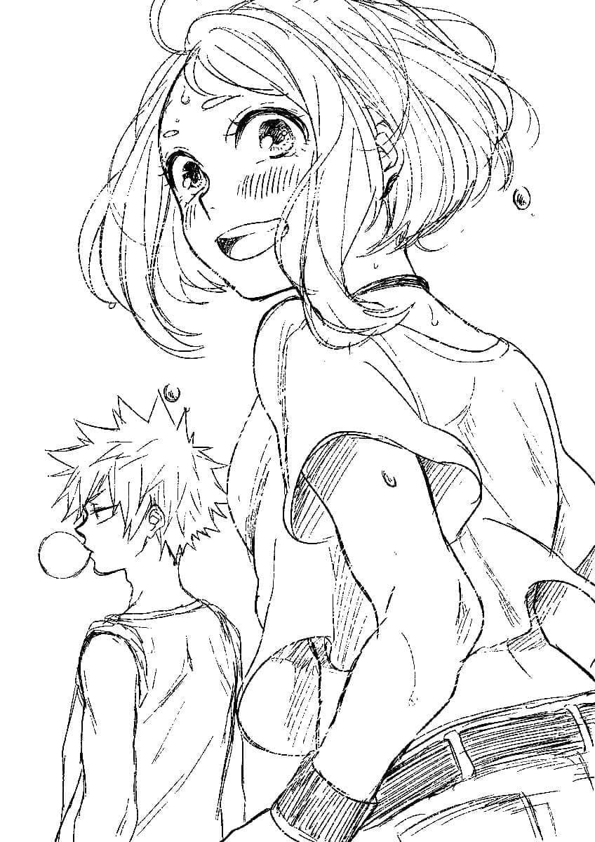 Desenho deBakugo e Uraraka para colorir