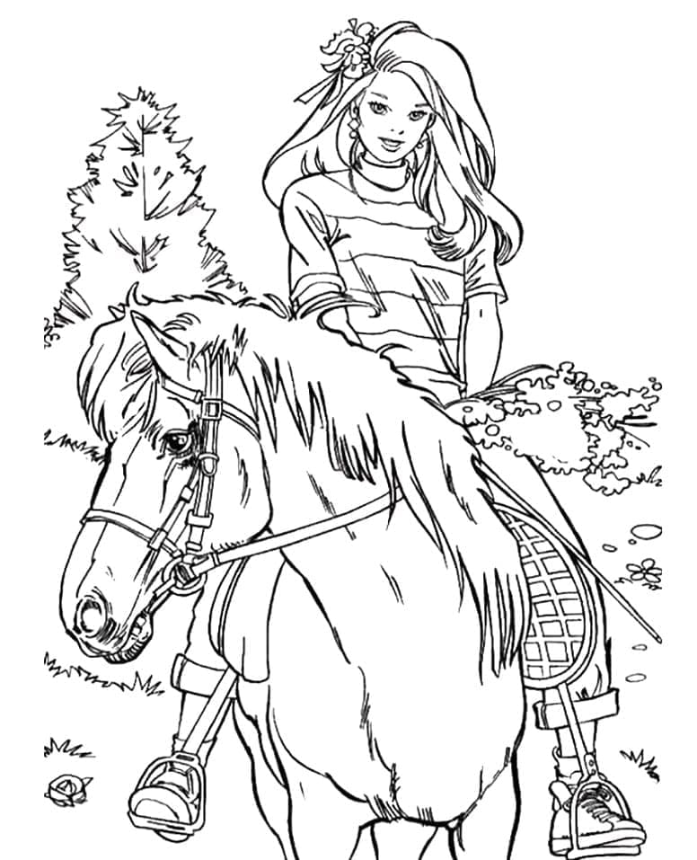 Desenho deBarbie Anda a Cavalo para colorir