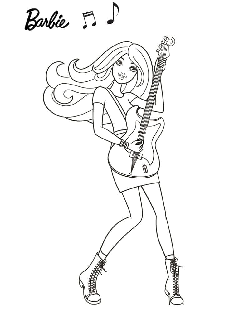 Desenho deBarbie Toca Violão para colorir