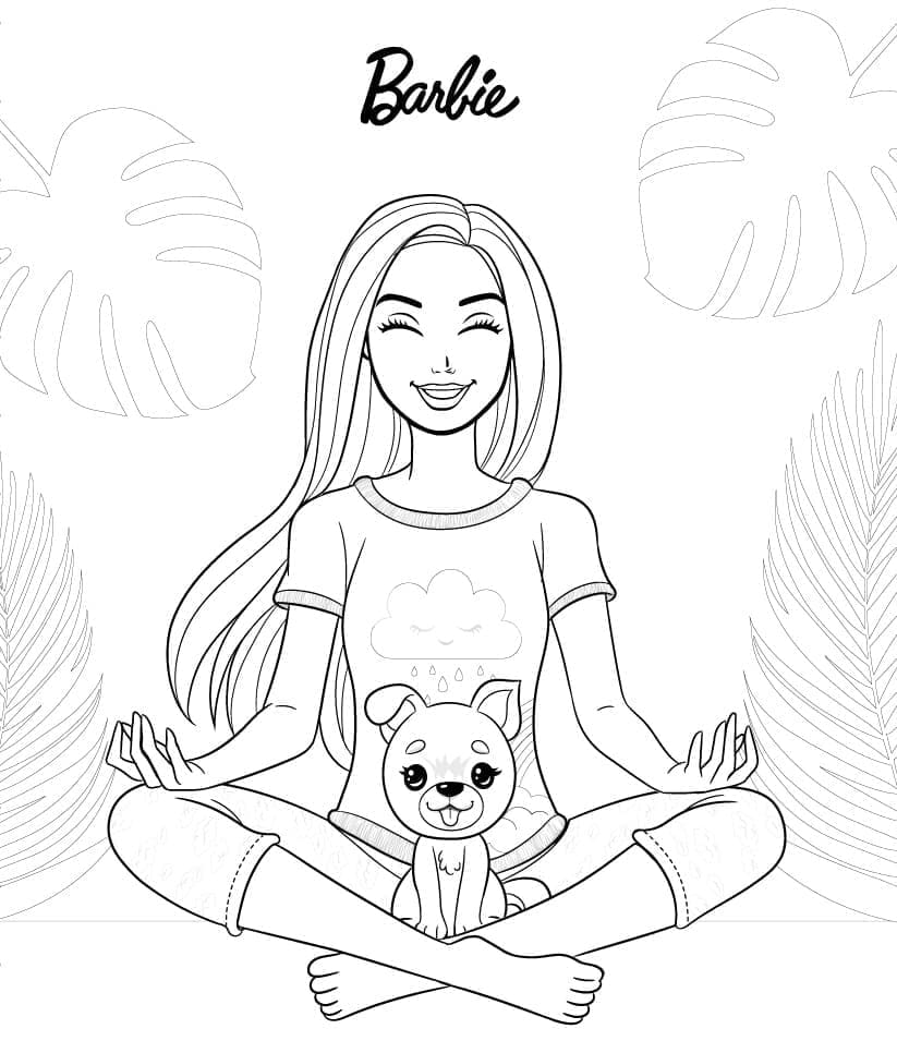 Desenho deBarbie com Cachorrinho para colorir