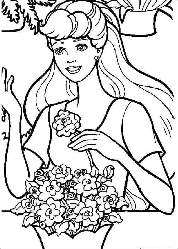 Desenho deBarbie com Flores para colorir