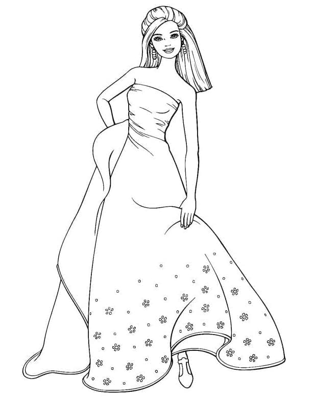 Desenho deBarbie com Lindo Vestido para colorir