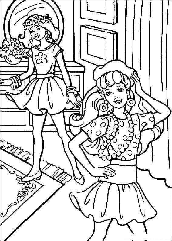 Desenho deBarbie e Amiga para colorir