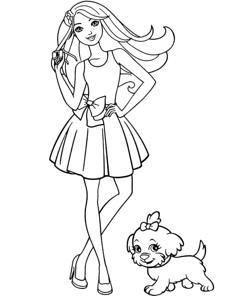 Desenho deBarbie e Cachorrinho para colorir