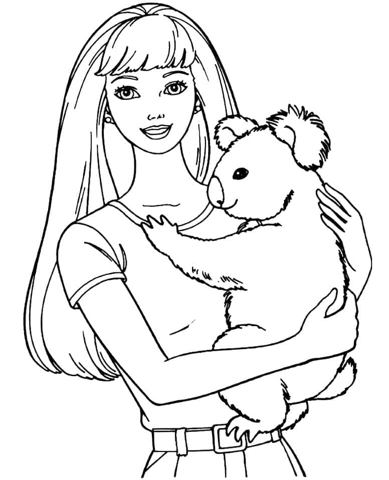 Desenho deBarbie e Coala para colorir