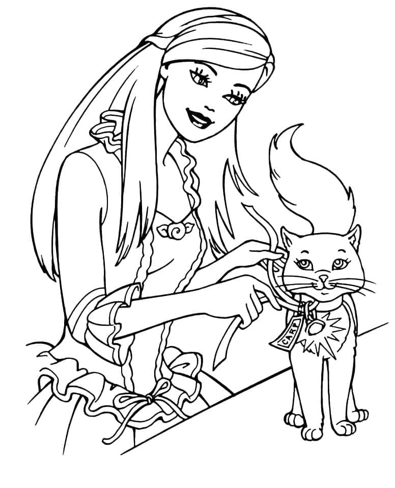 Desenho deBarbie e Gatinha para colorir