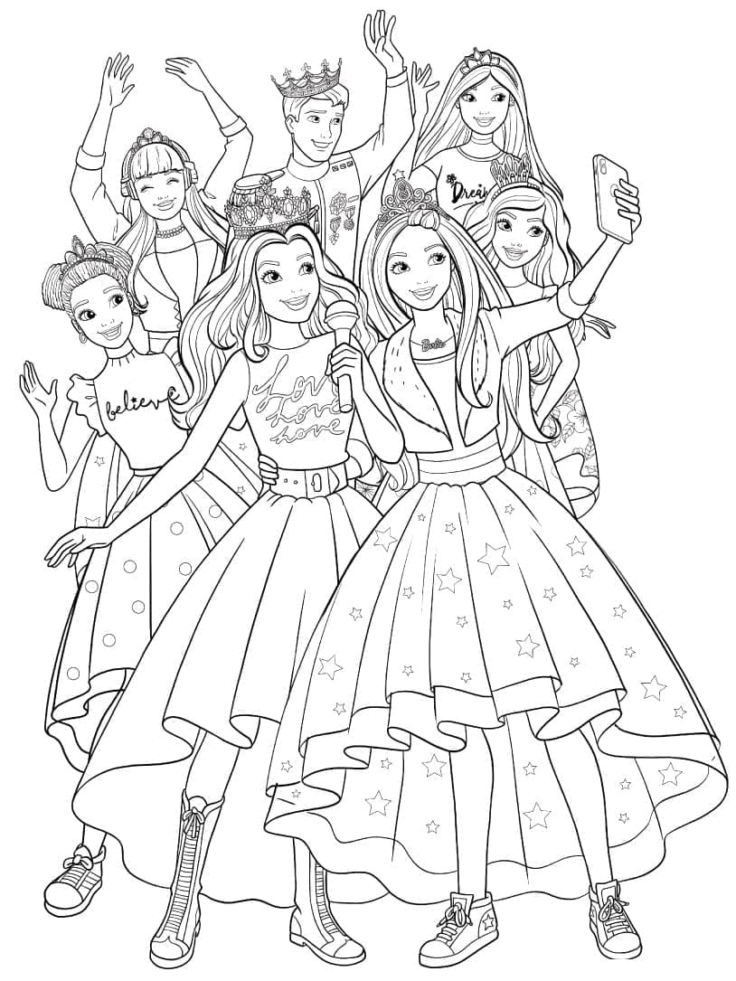 Desenho deBarbie e Princesas para colorir