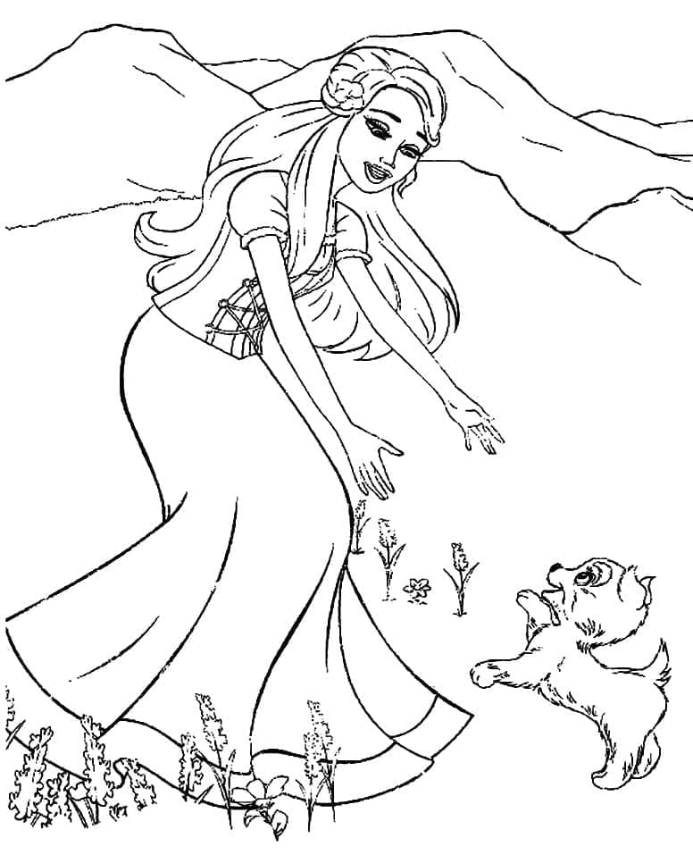 Desenho deBarbie e um Cachorrinho para colorir