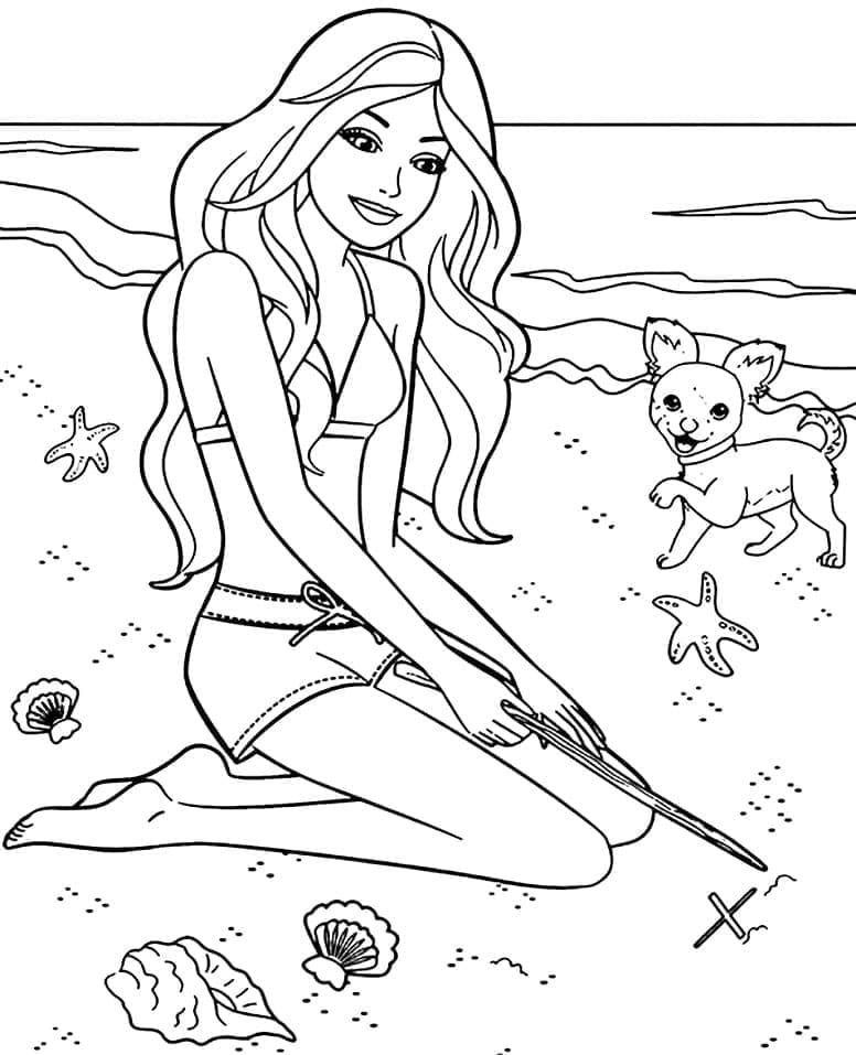 Desenho deBarbie na Praia para colorir