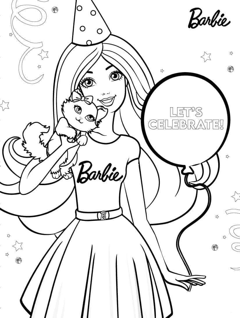 Desenho deBarbie no Aniversário para colorir