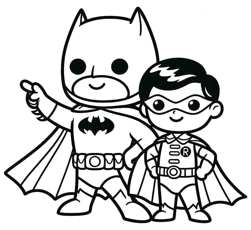 Desenho deBatman e Robin Fofos para colorir