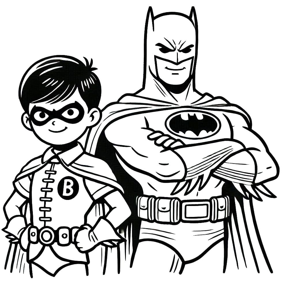 Desenho deBatman e Robin Imprimível Para Crianças para colorir