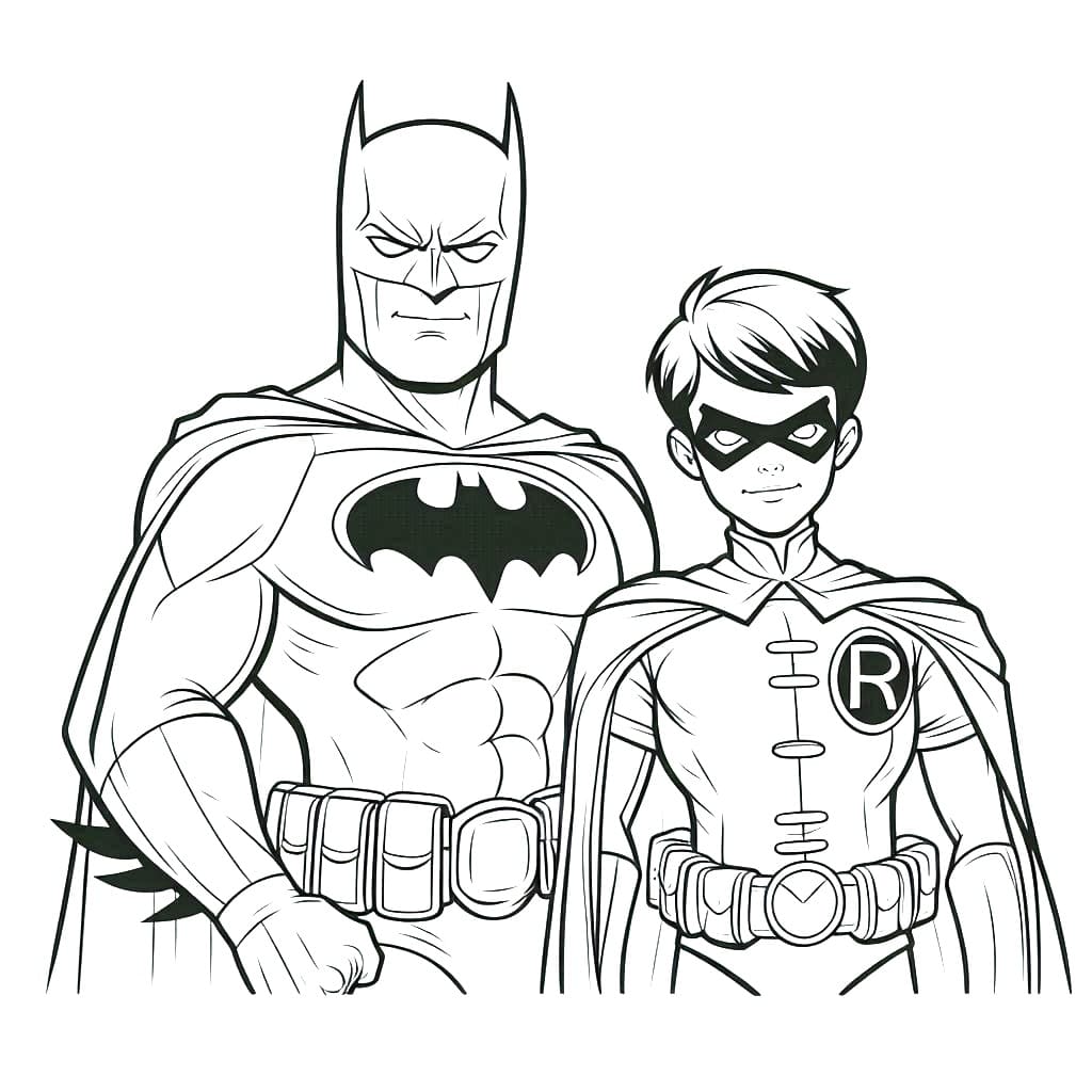 Desenho deBatman e Robin Para Crianças de 1 Ano para colorir