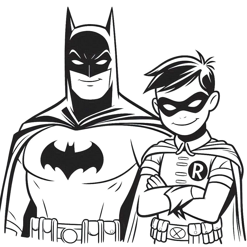 Desenho deBatman e Robin Para Crianças para colorir