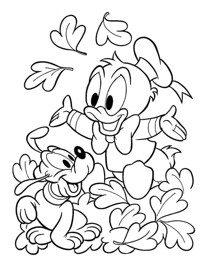 Desenho deBebê Disney Pato Donald e Pluto para colorir