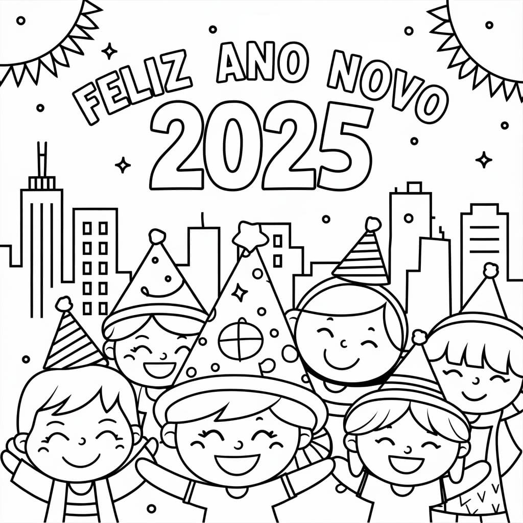 Desenho deBem-vindo Ano Novo 2025 para colorir