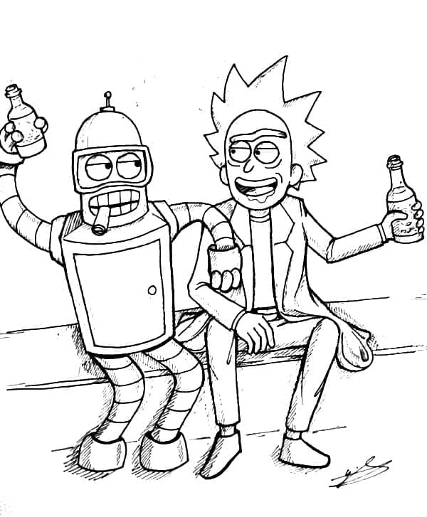 Desenho deBender e Rick Sanchez para colorir