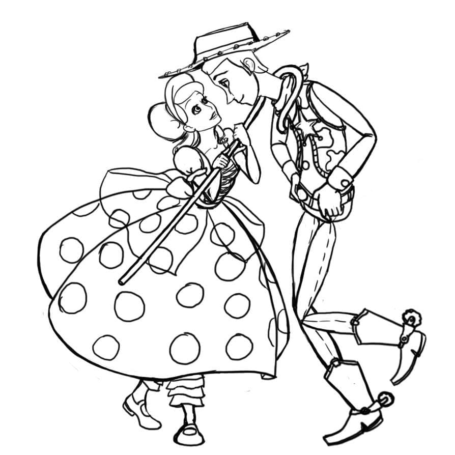 Desenho deBo Peep e Woody de Toy Story para colorir