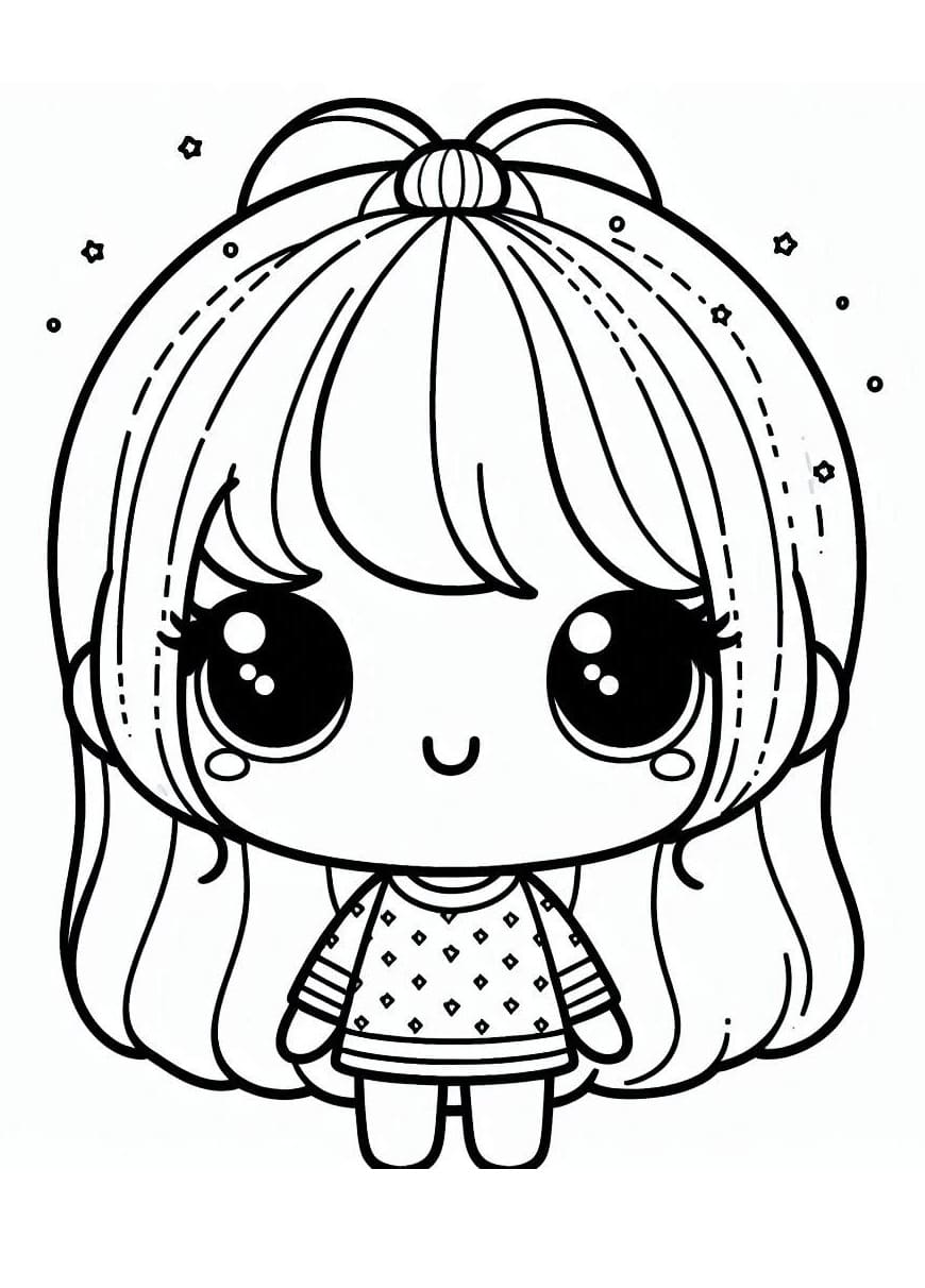 Desenho deBoneca Kawaii Fofa para colorir