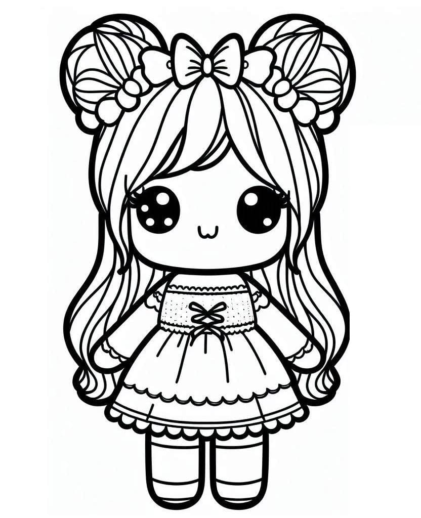 Desenho deBoneca Kawaii Muito Fofa para colorir