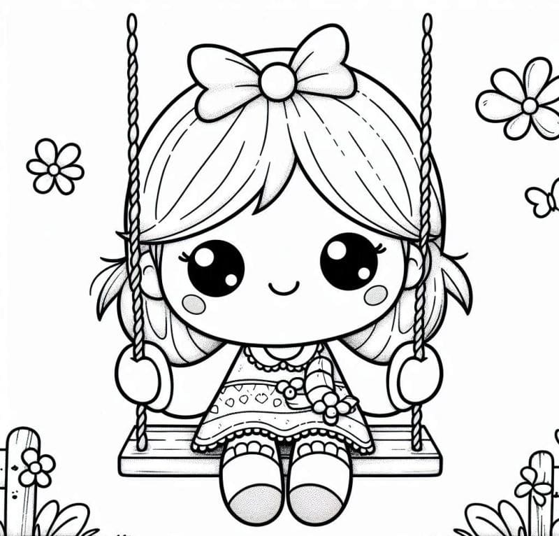 Desenho deBoneca Kawaii Para Crianças de 1 Ano para colorir