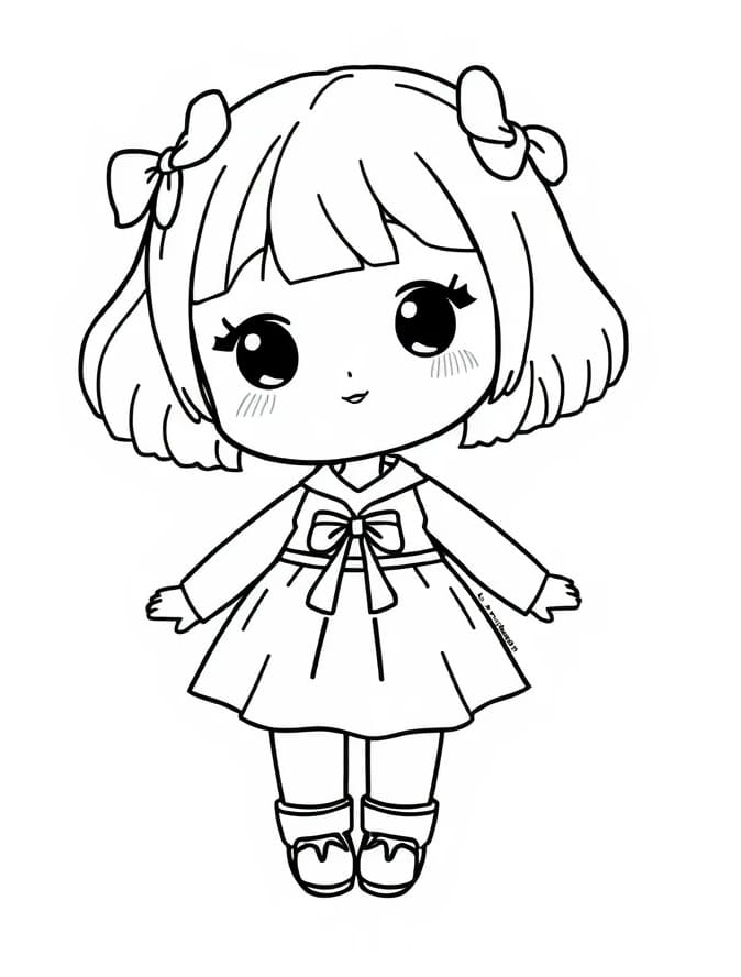 Desenho deBoneca Kawaii Para Crianças de 4 Ano para colorir