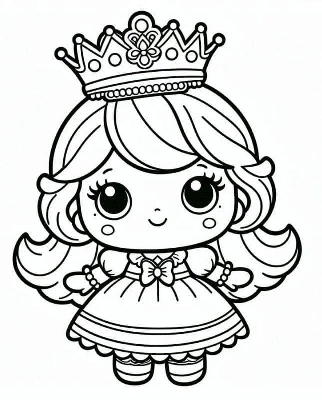 Desenho deBoneca Kawaii com Coroa para colorir