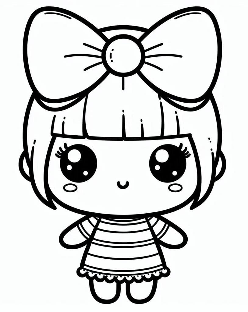 Desenho deBoneca Kawaii e Laço para colorir