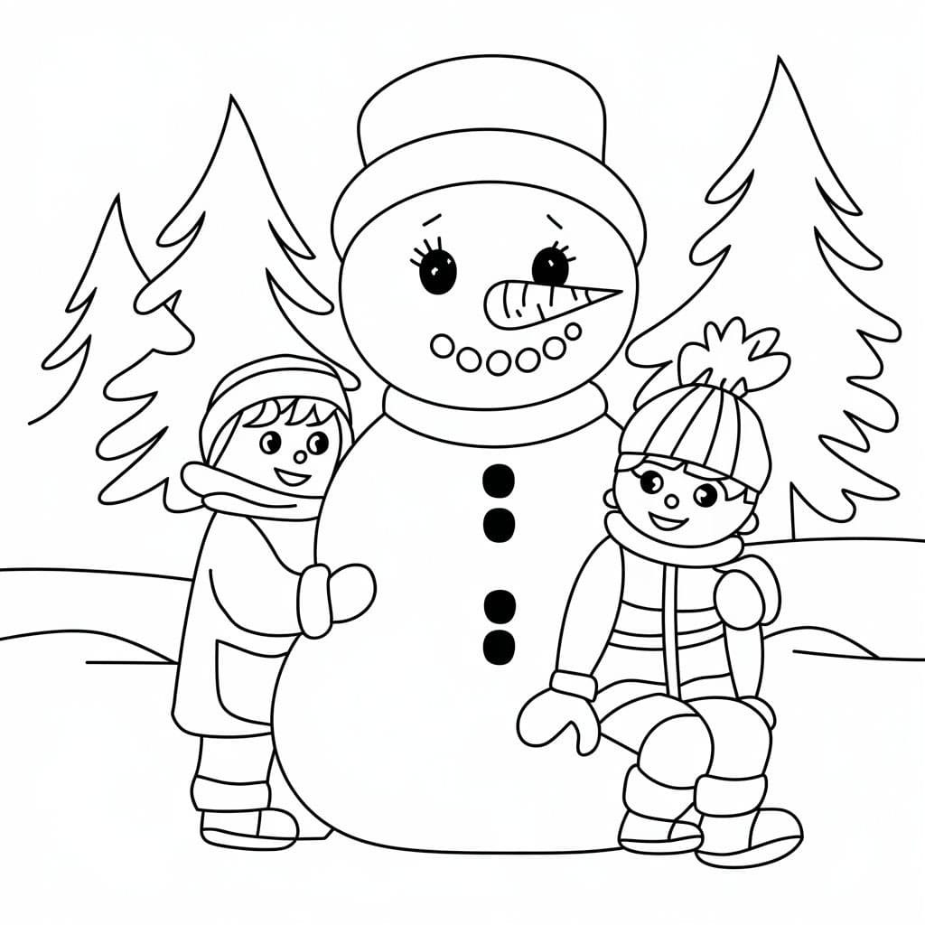 Desenho deBoneco De Neve E Dois Filhos para colorir