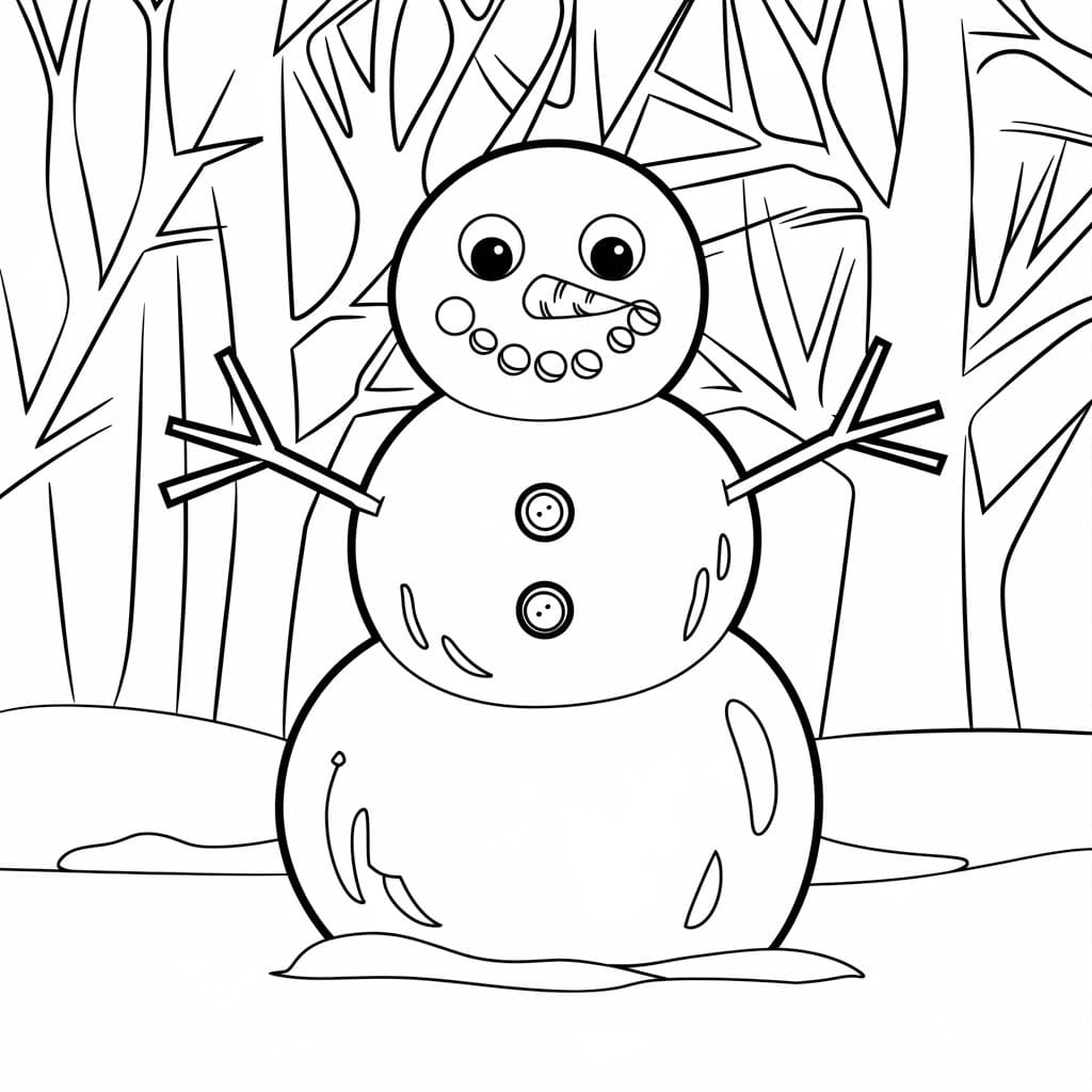 Desenho deBoneco De Neve Na Floresta para colorir