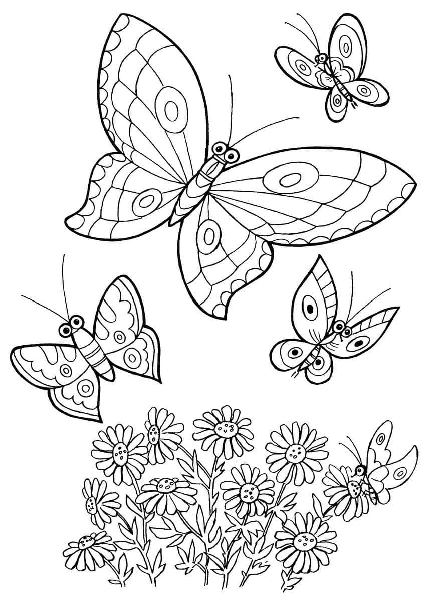 Desenho deBorboletas e Flores para colorir