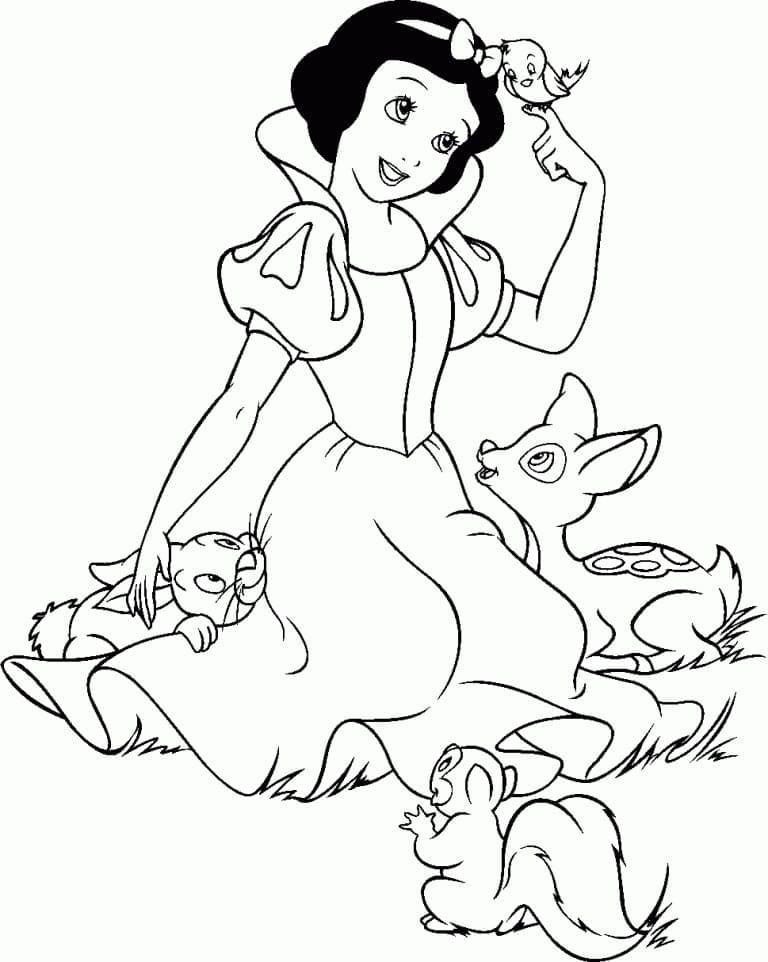 Desenho deBranca de Neve e Animais para colorir