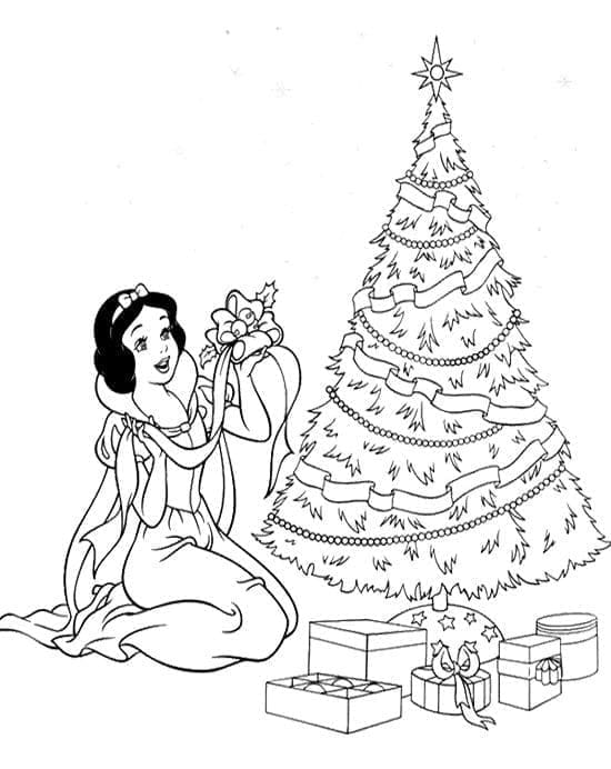 Desenho deBranca de Neve e Árvore de Natal para colorir