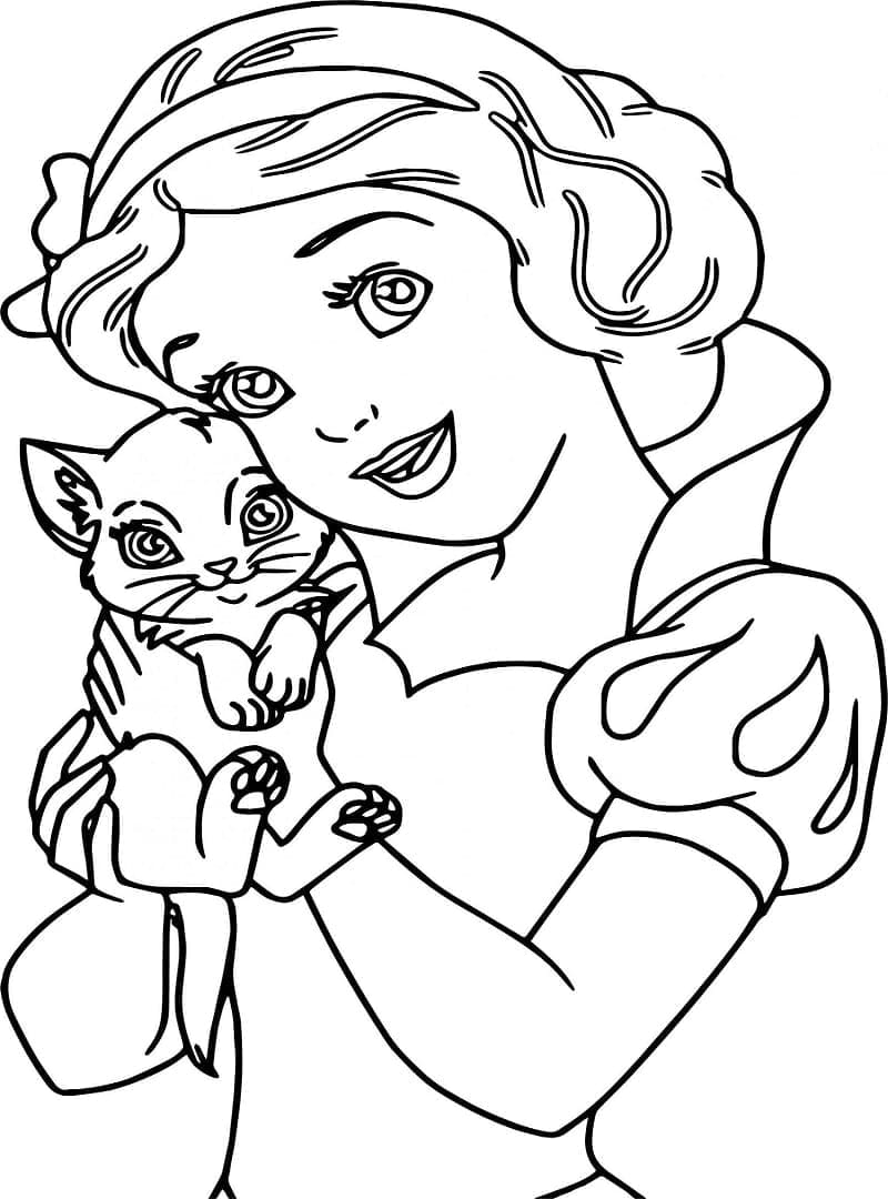 Desenho deBranca de Neve e Gatinho para colorir