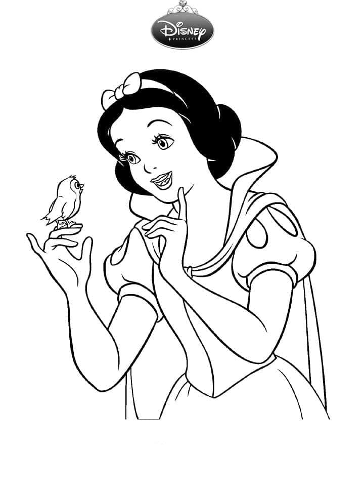 Desenho deBranca de Neve e Pássaro para colorir