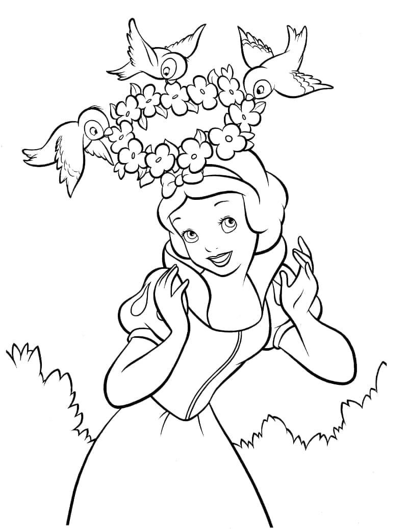 Desenho deBranca de Neve e Pássaros para colorir