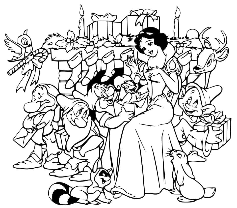 Desenho deBranca de Neve e os Sete Anões no Natal para colorir