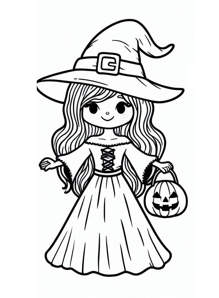 Desenho de Bruxa Bonita de Halloween para colorir