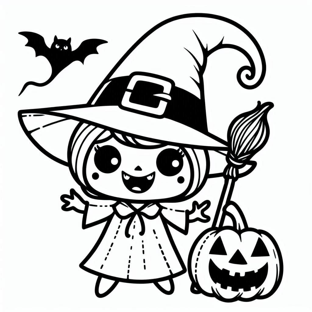 Desenho de Bruxa de Halloween Para Crianças de 3 Ano para colorir